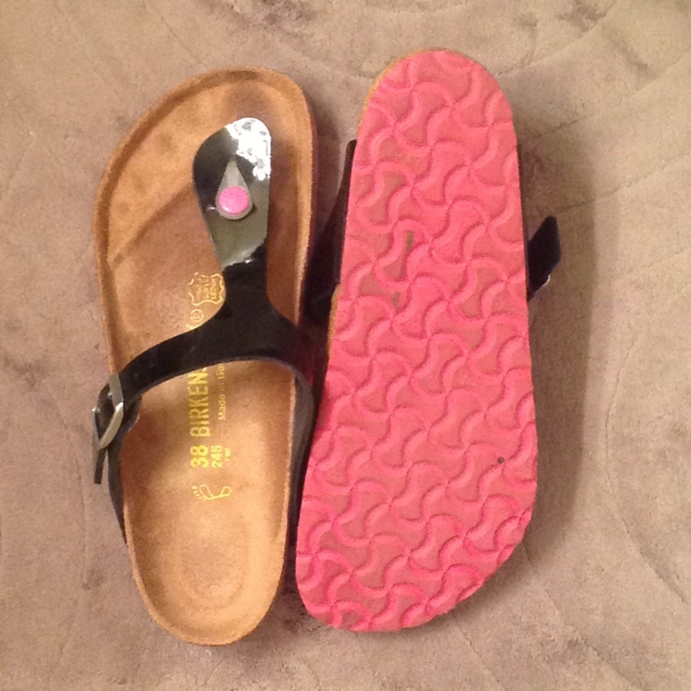 Cute pink and black Birkenstock sandals